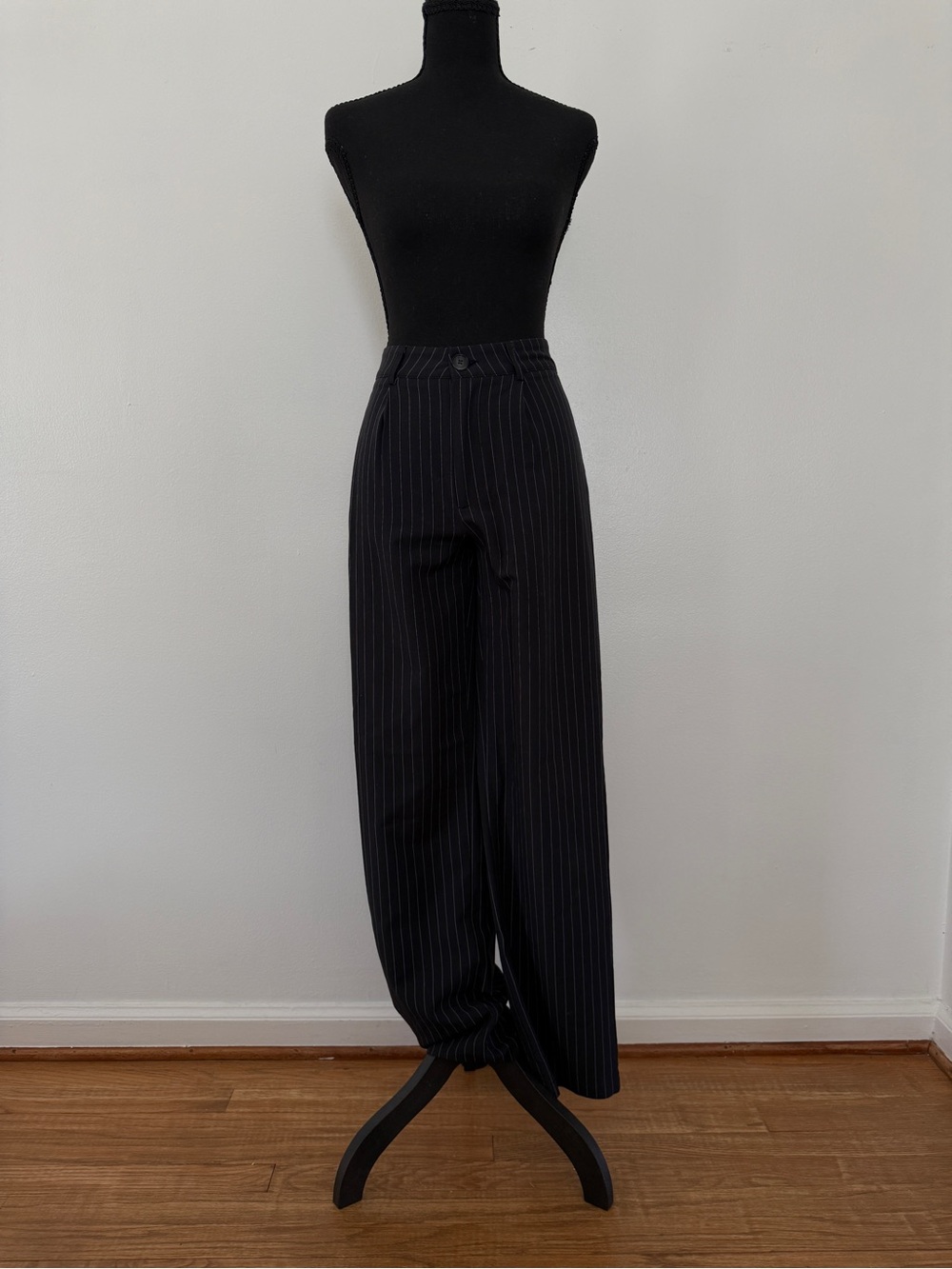 Princess Polly Black Pinstripe High-Rise Wide-Leg Pants